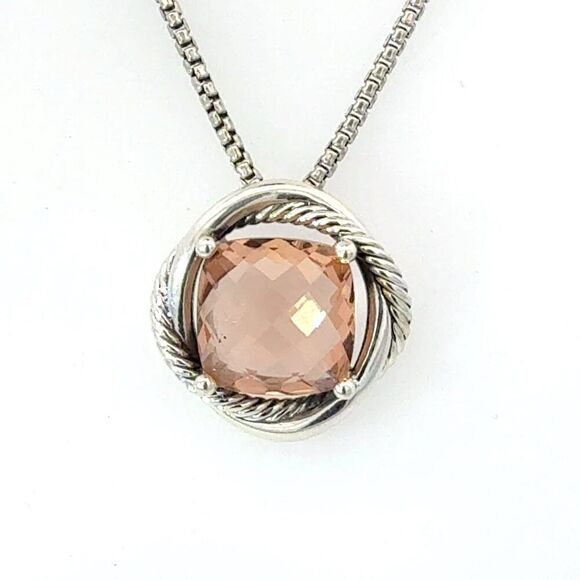 David Yurman Morganite Infinity Necklace 18" 14 mm Sterling Silver Estate DY681 - Picture 1 of 9